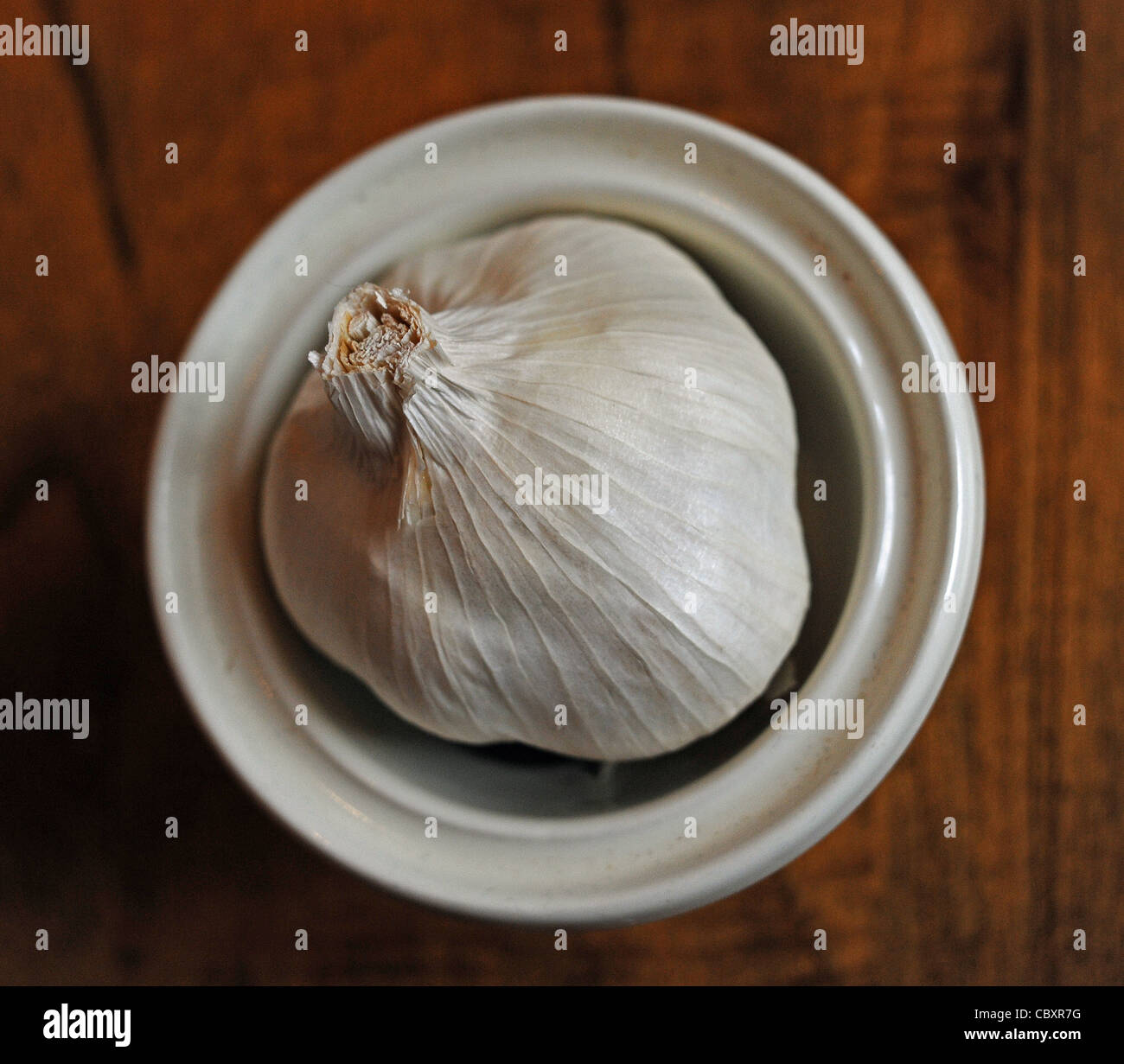 Bulbo di aglio in un piccolo contenitore UK Foto Stock