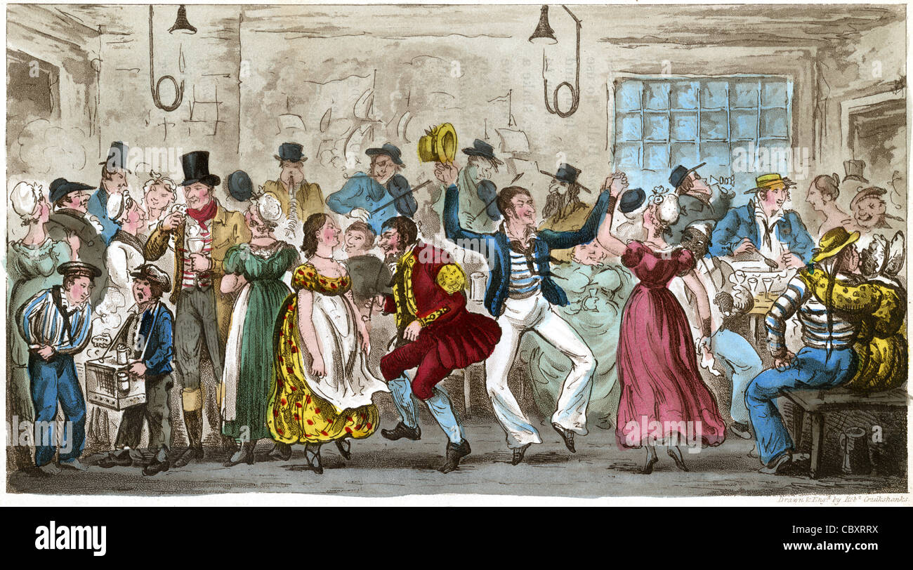 Una illustrazione presa da 'Vita di Londra', didascalie: Life en passant. Fancy Dress-Ball, vicino a Fiera di Rag. La salvia della... Foto Stock