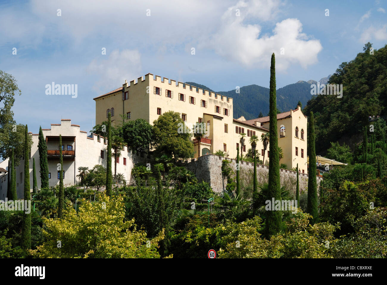 Castel Trauttmansdorff con Giardino Botanico di Merano in Alto Adige. Foto Stock