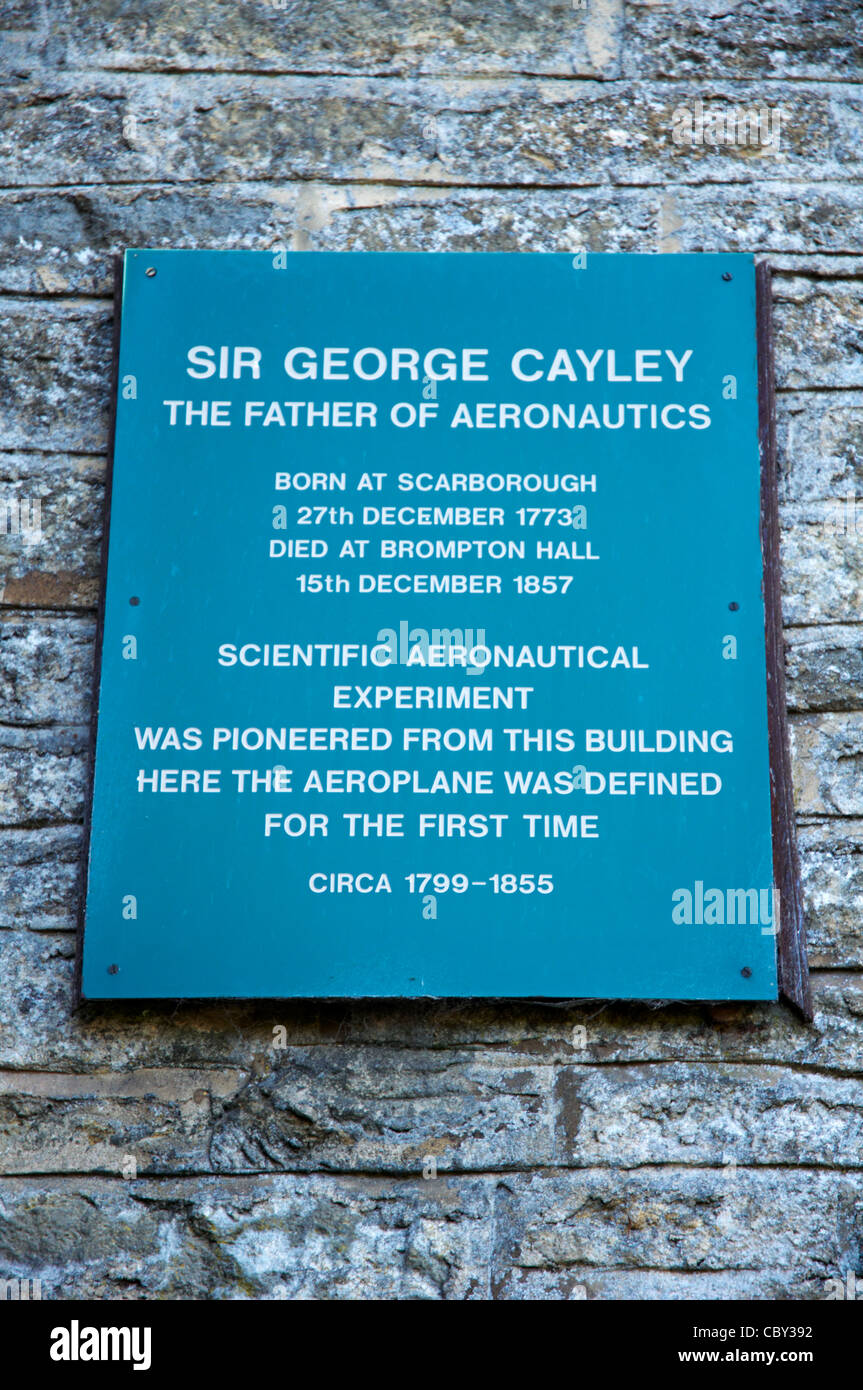 Segno sulla parete di sir George Cayley's workshop presso Brompton Hall Foto Stock