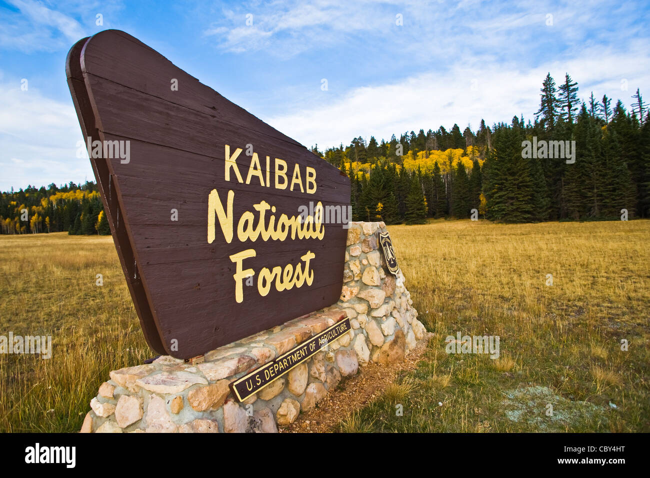 Kaibab National Forest segno. A 1,6 milioni di acri di Kaibab National Forest frontiere sia a nord che a sud cerchi Grand Canyon. Foto Stock