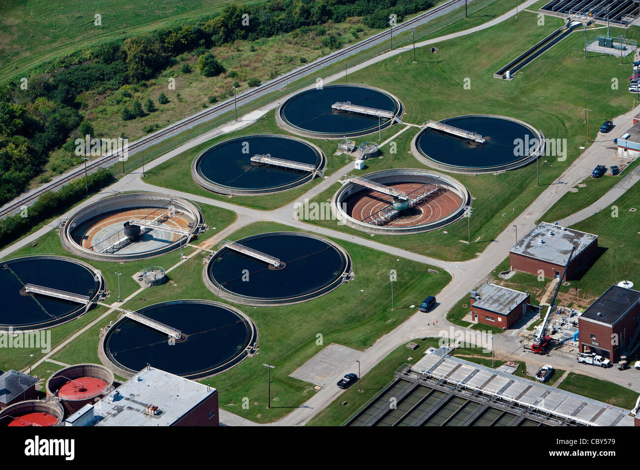 Fotografia aerea del centro cittadino di impianto di trattamento delle acque reflue, Lexington, Kentucky Foto Stock