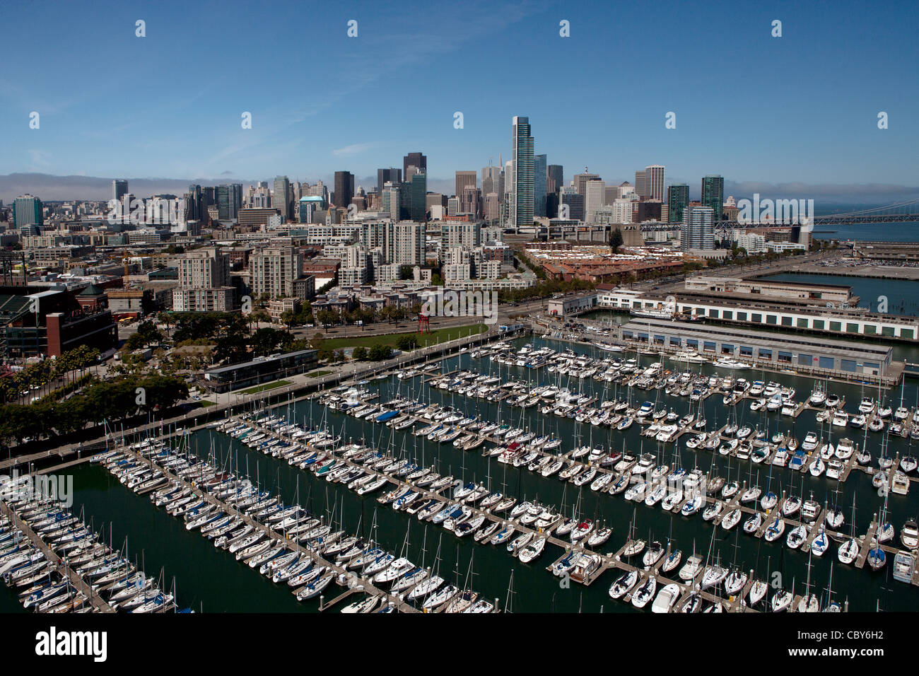 Fotografia aerea South Beach Marina, San Francisco, California Foto Stock