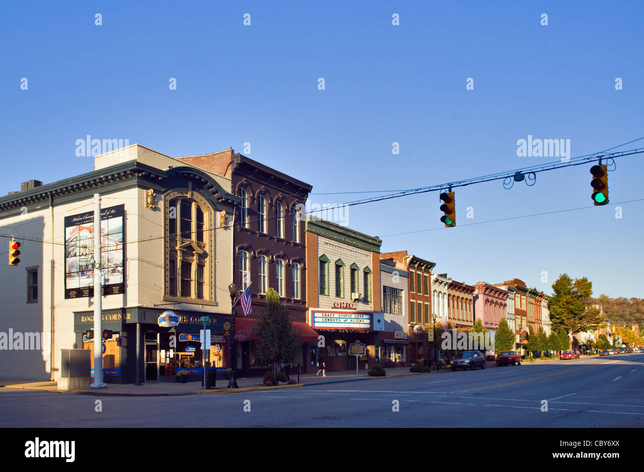 Piccola cittadina americana Main Street a Madison, Indiana Foto Stock