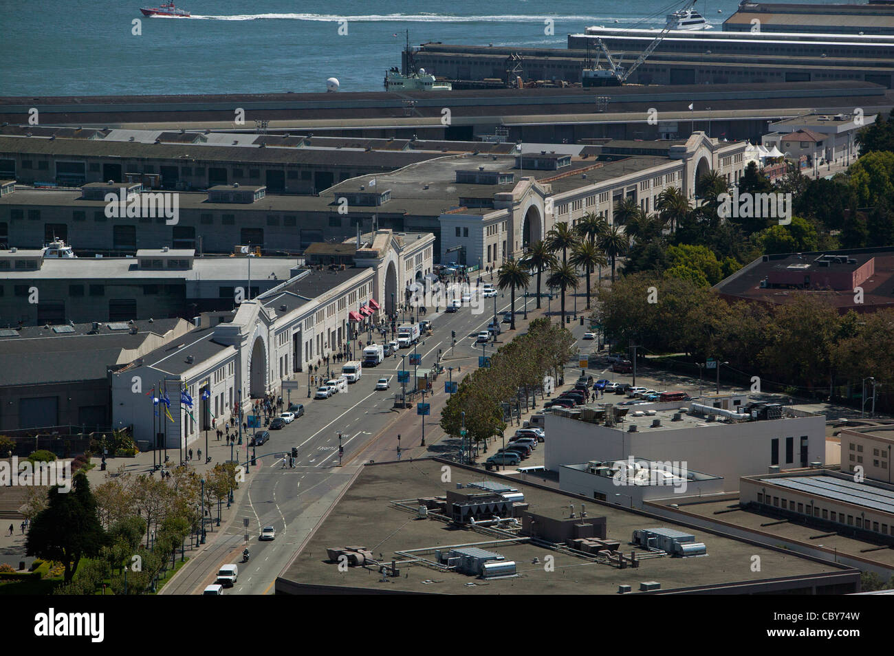 Fotografia aerea piers lungo Embarcadero San Francisco California Foto Stock