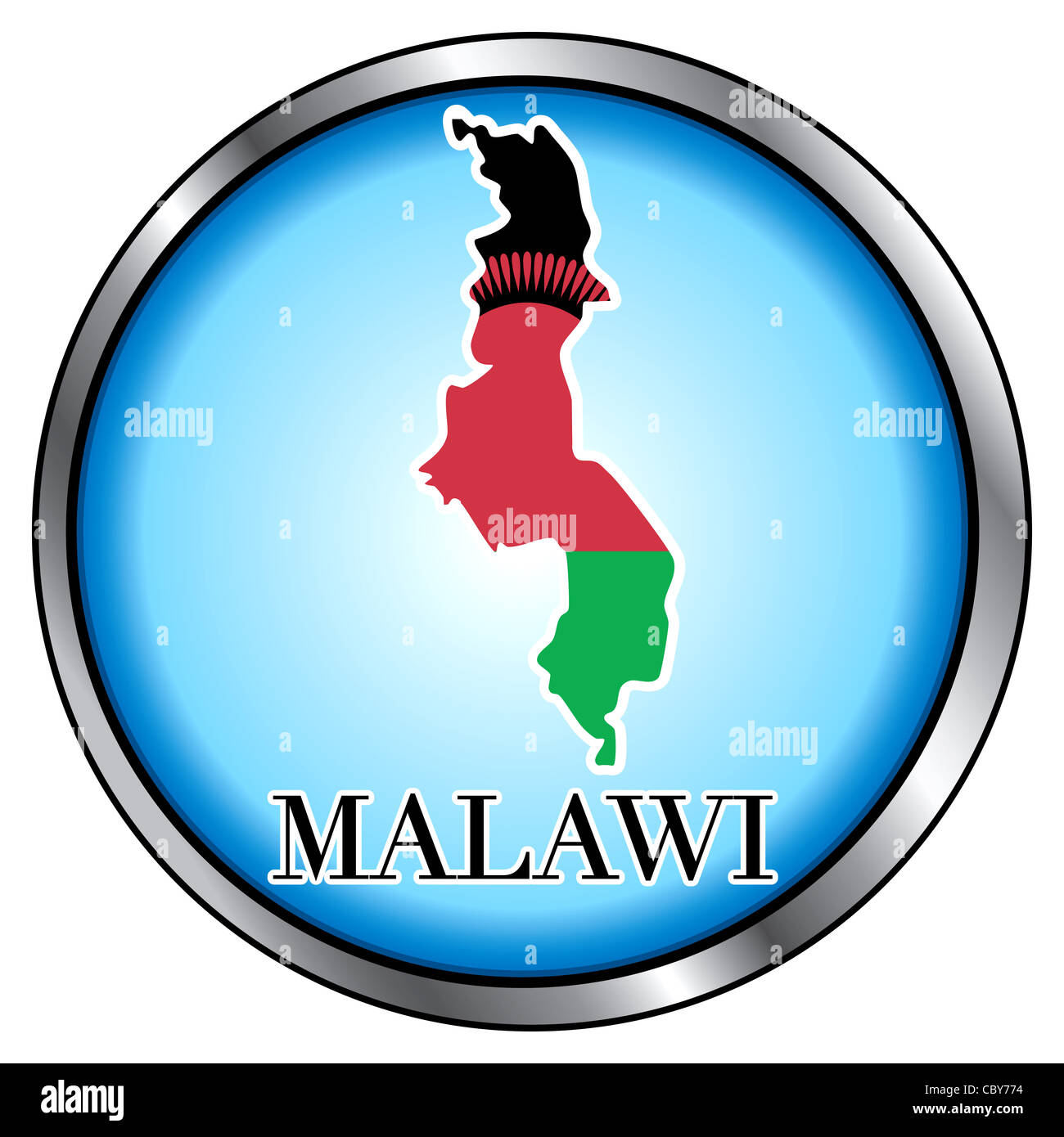 Illustrazione di vettore per il Malawi, tasto rotondo. Foto Stock