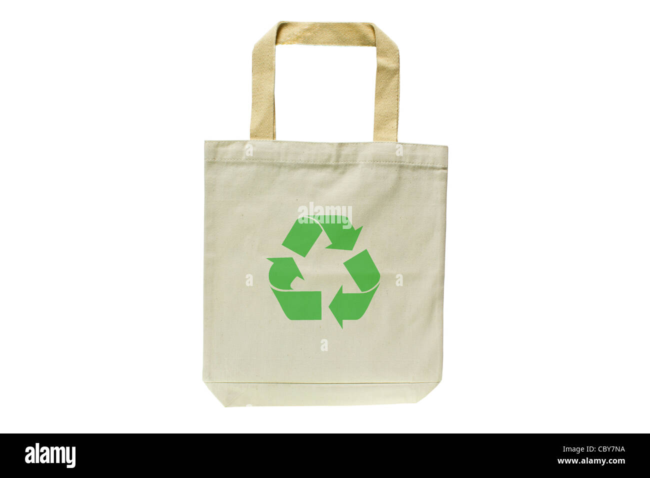 Shopping bag realizzate in materiali riciclati isolati su sfondo bianco Foto Stock