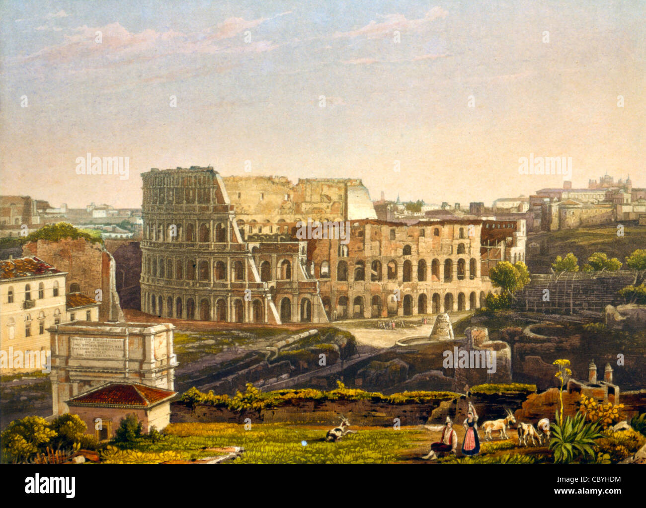 Vista del Colosseo, Roma, Italia. Le Colisee a Roma! Circa 1842 Foto Stock