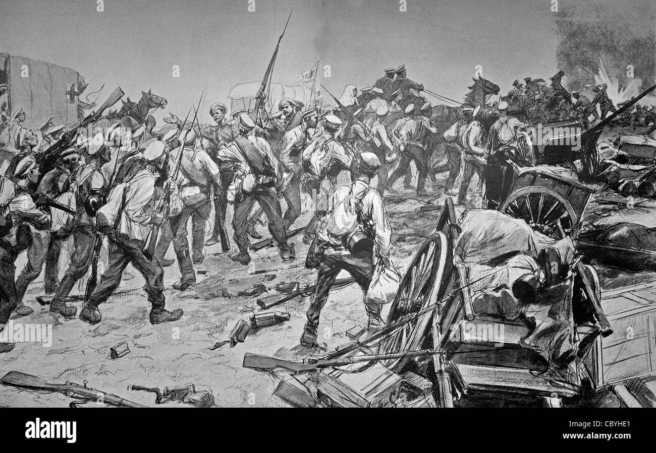 Il Russo Rout in Galizia - ufficiali cercano di arginare il flusso di colpita panico fuggiaschi durante la Prima Guerra Mondiale Foto Stock