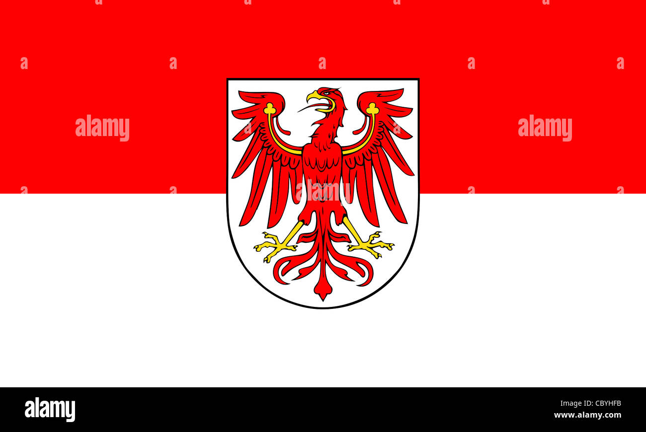 Bandiera di lo stato federale tedesco del Brandeburgo con stemma. Foto Stock