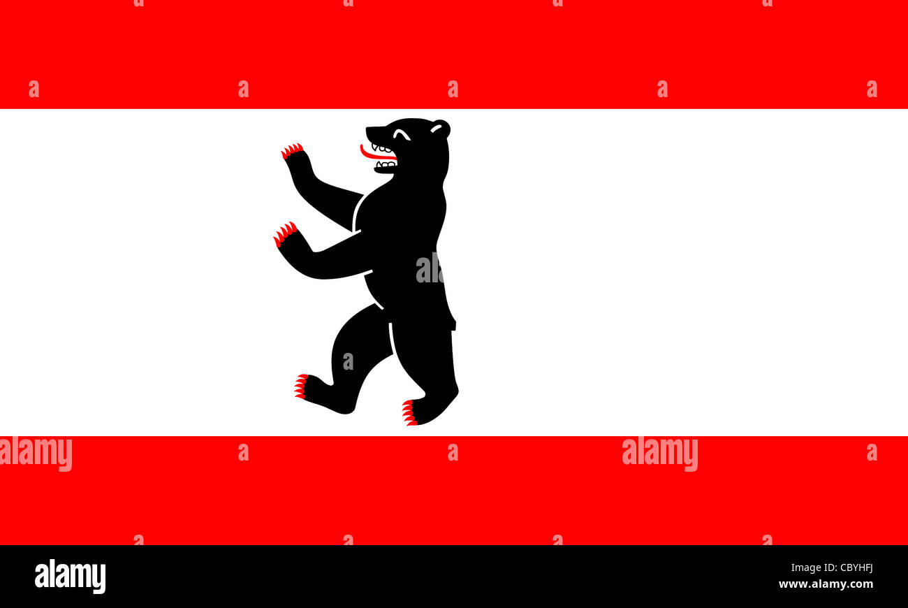 Bandiera di lo stato federale tedesco Berlino con stemma. Foto Stock