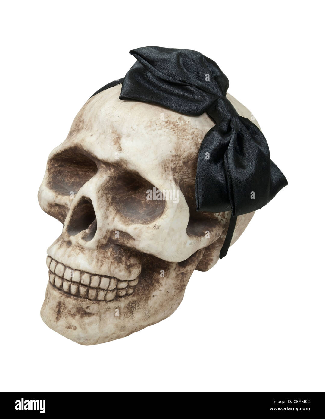 Ragazza cranio rappresentato da un teschio che indossa un fiocco nero Foto Stock