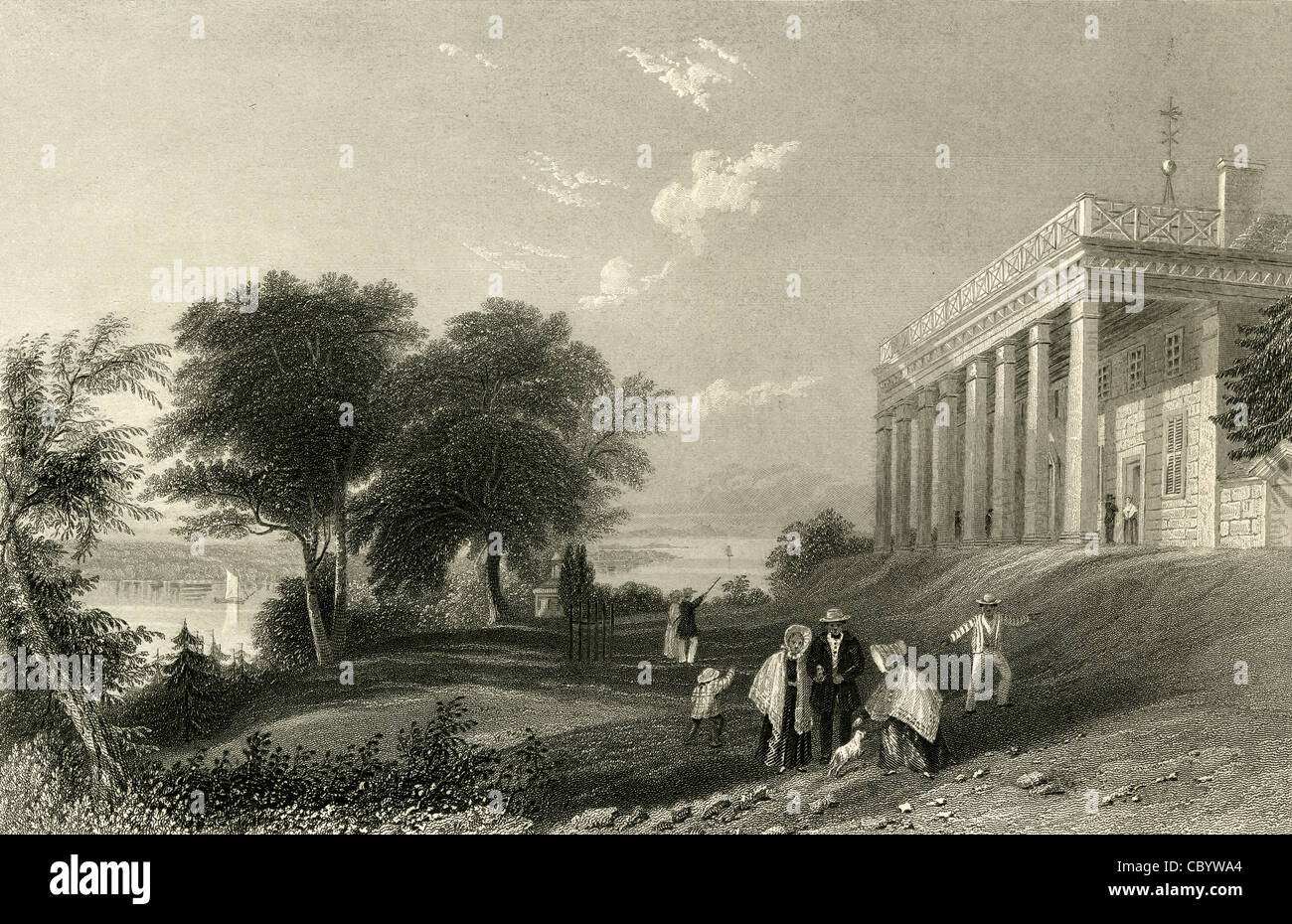 Circa 1830 incisione di George Washington Mount Vernon. Foto Stock