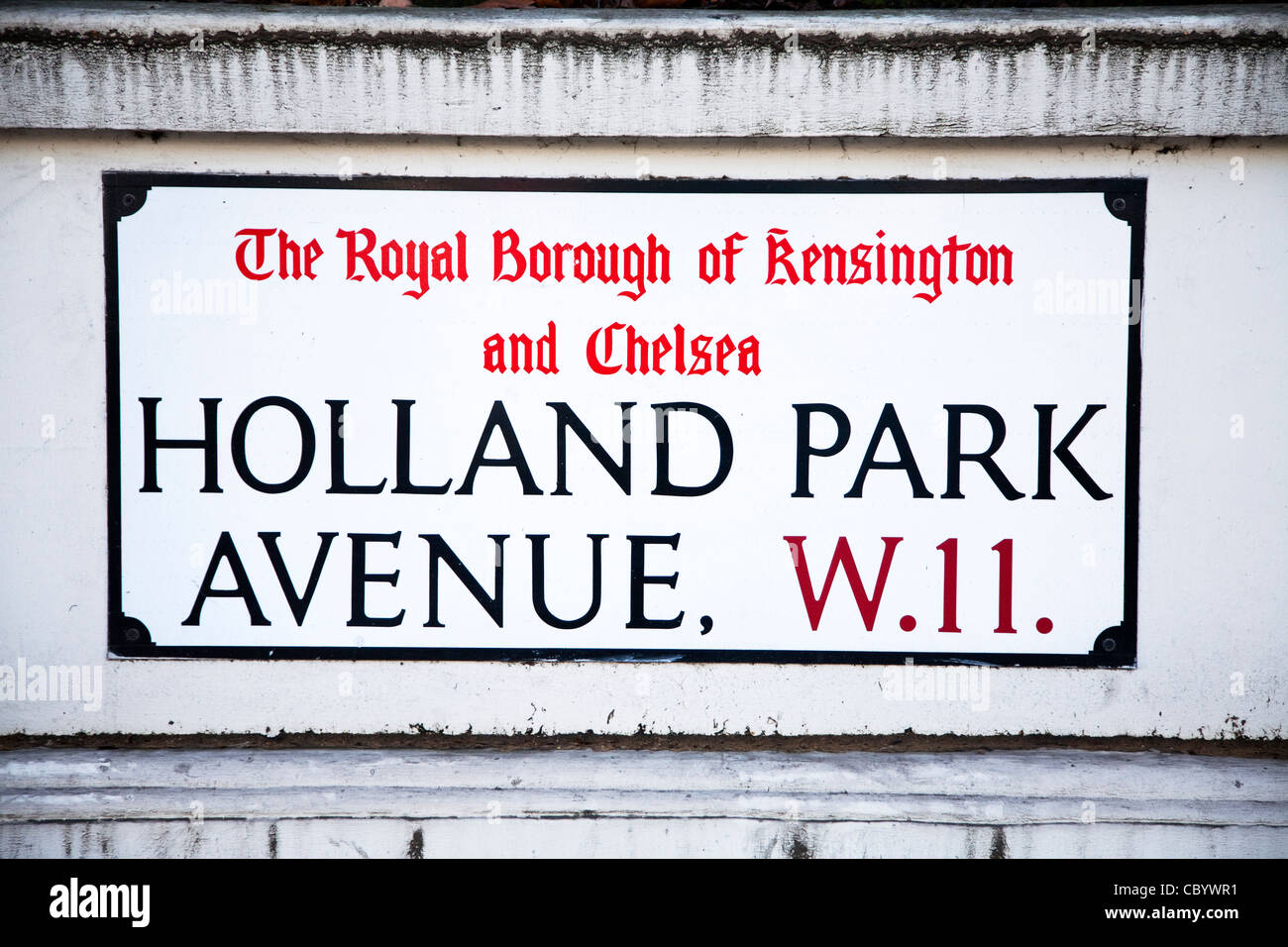 Holland Park Avenue, London, W11, Regno Unito strada segno Foto Stock