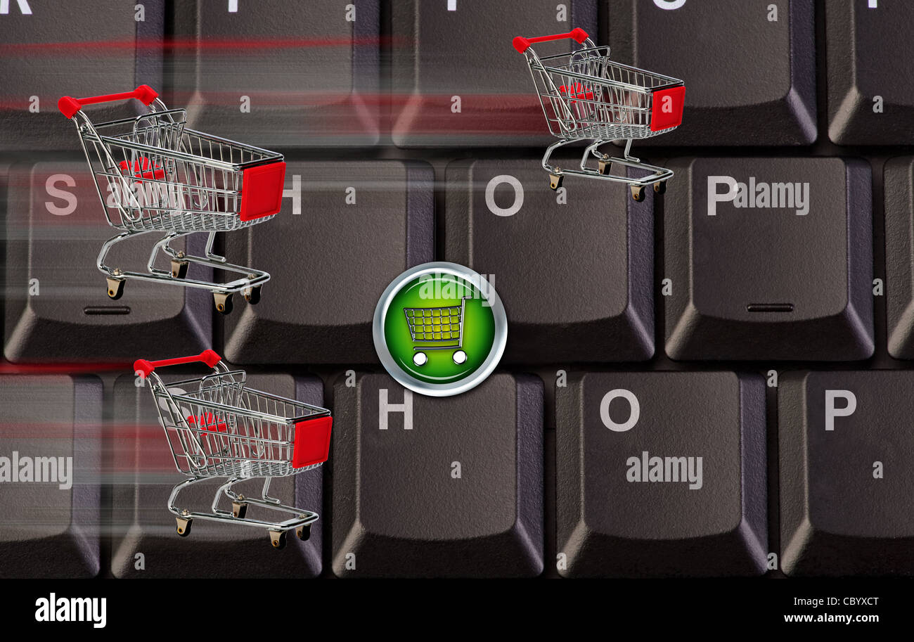 L'E-Commerce Shopping Tasto computer di bordo. Foto Stock