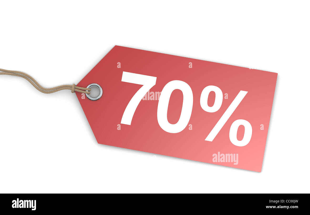 Prezzo rosso tag con il 70 percento di stampati Foto Stock