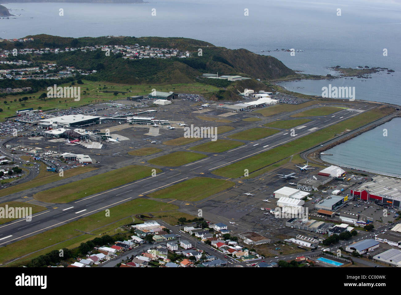Dall'Aeroporto Wellington dall'aria, Nuova Zelanda Foto Stock