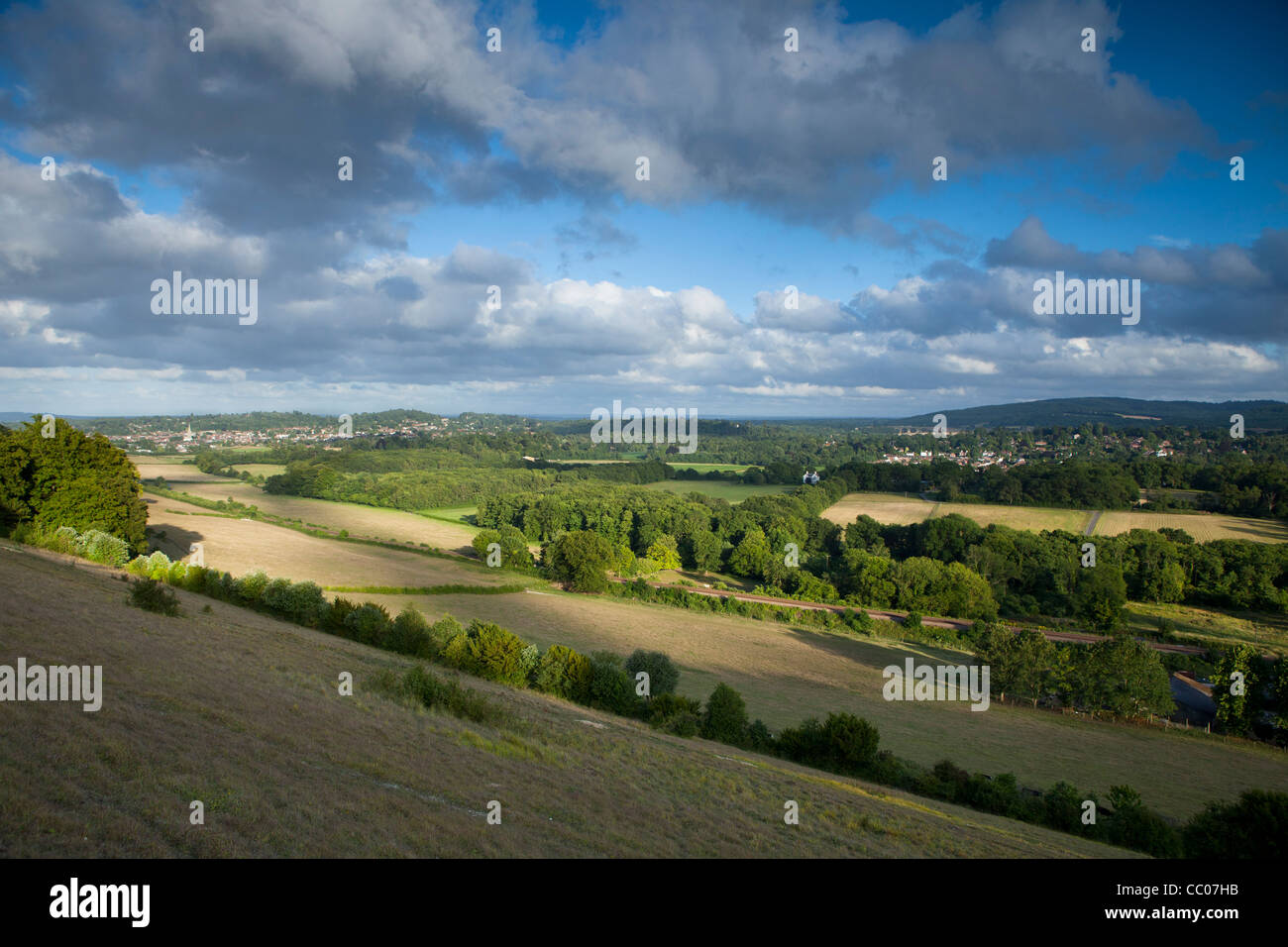 Vista sud da Ranmore comune, Dorking, Surrey Hills, North Downs, Surrey Foto Stock
