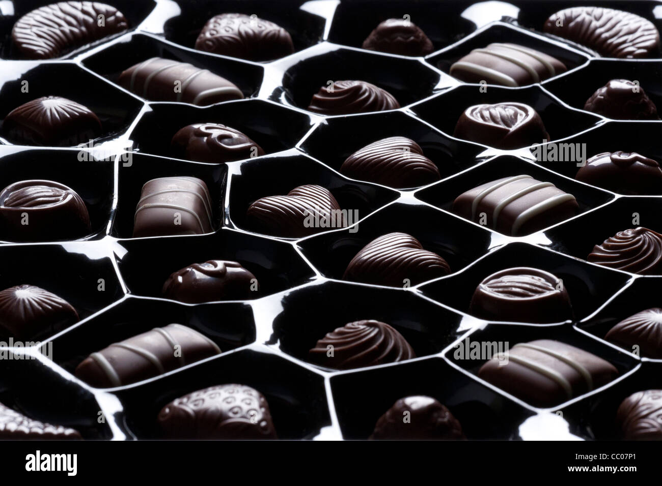 Vassoio di cioccolatini assortiti Foto Stock