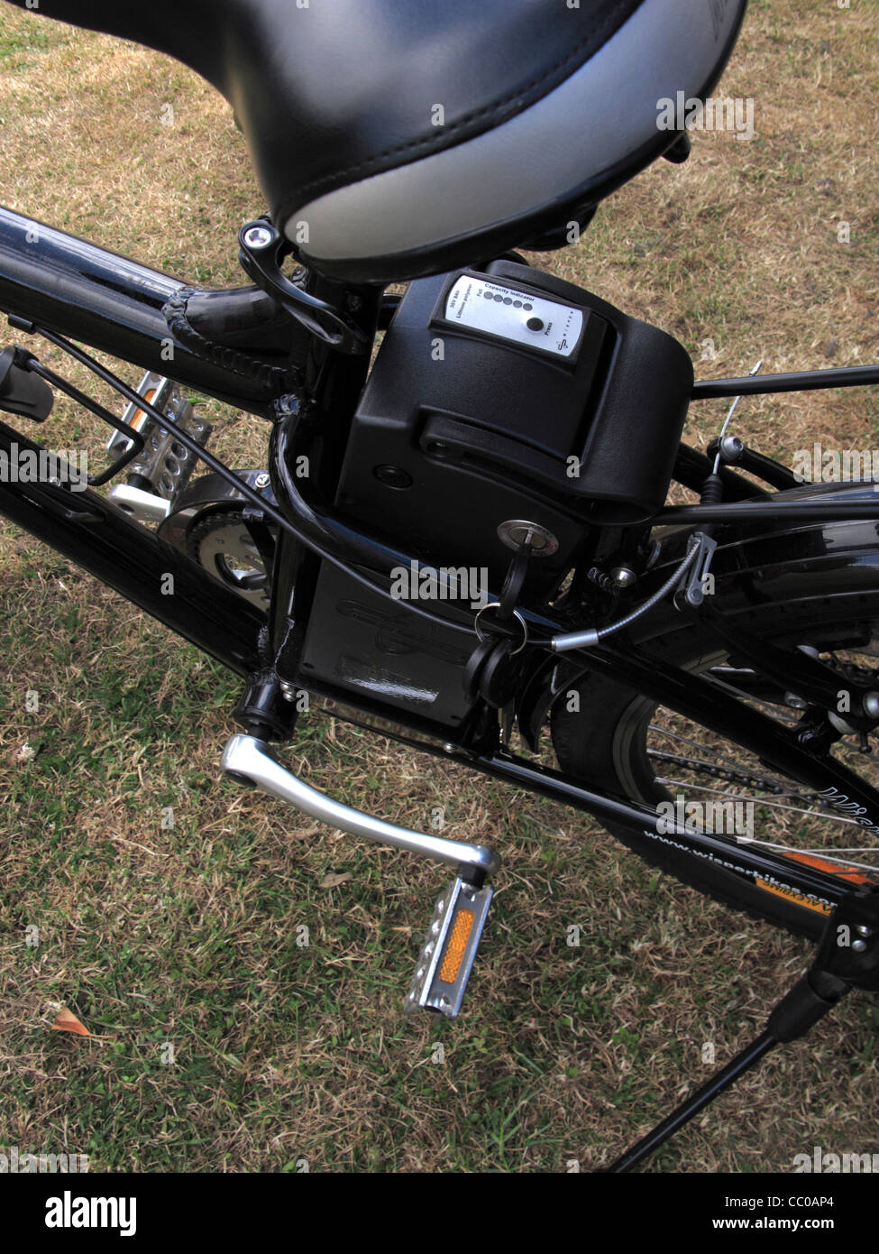 Primo piano del pacco di batterie di alta qualità bicicletta elettrica Foto Stock