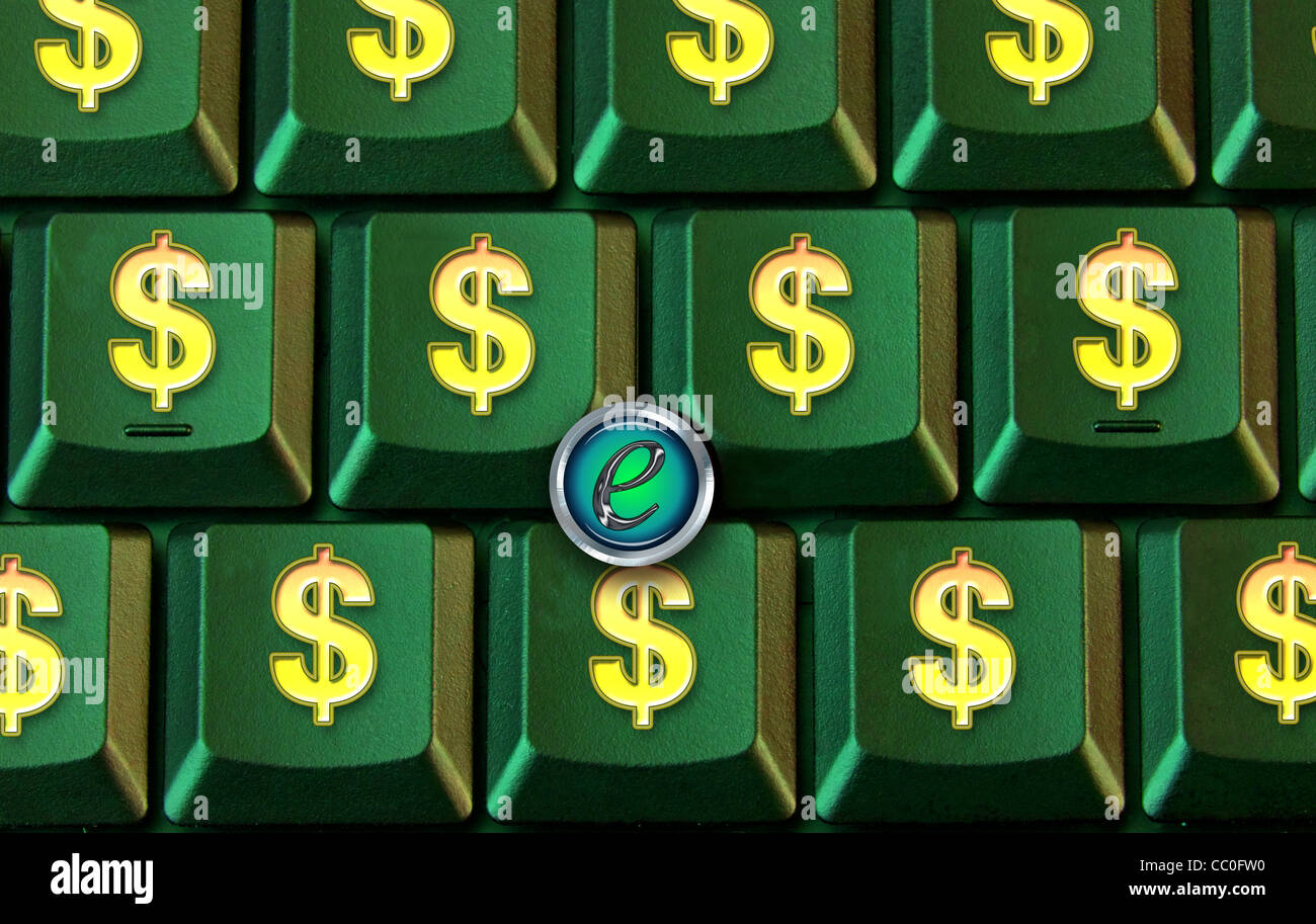 Il simbolo del dollaro E-Commerce Tasto computer di bordo. Foto Stock
