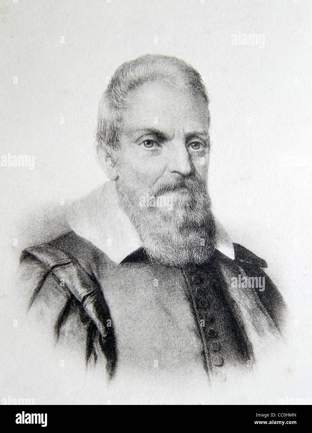 Ritratto di Galileo Galilei (1564-1642) Fiscicista, matematico, astronomo e filosofo italiano. Illustrazione o incisione vintage Foto Stock