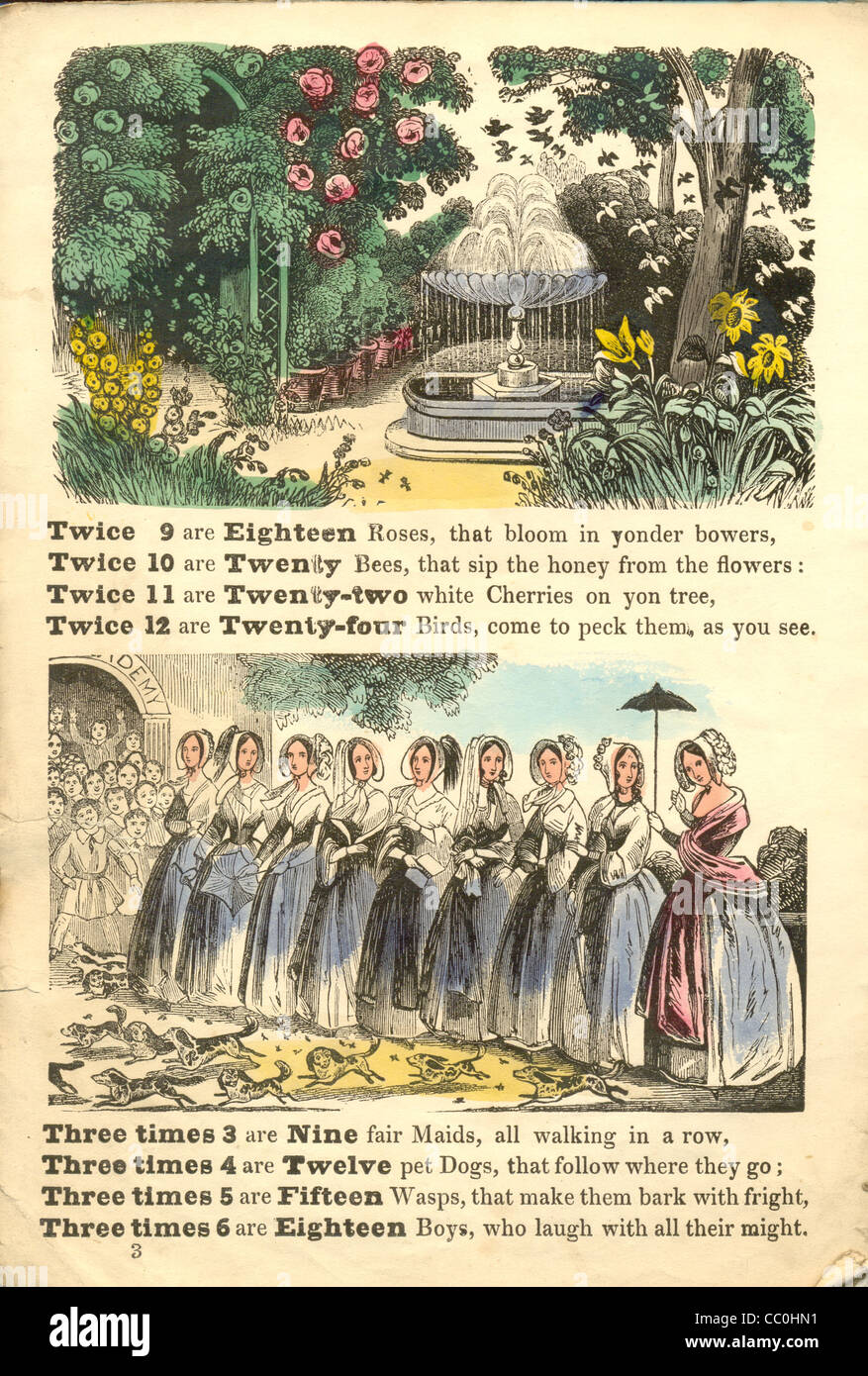 Libro colorato a mano Grandmamma Easy's Merry moltiplication per insegnare ai bambini a contare 1844 Foto Stock