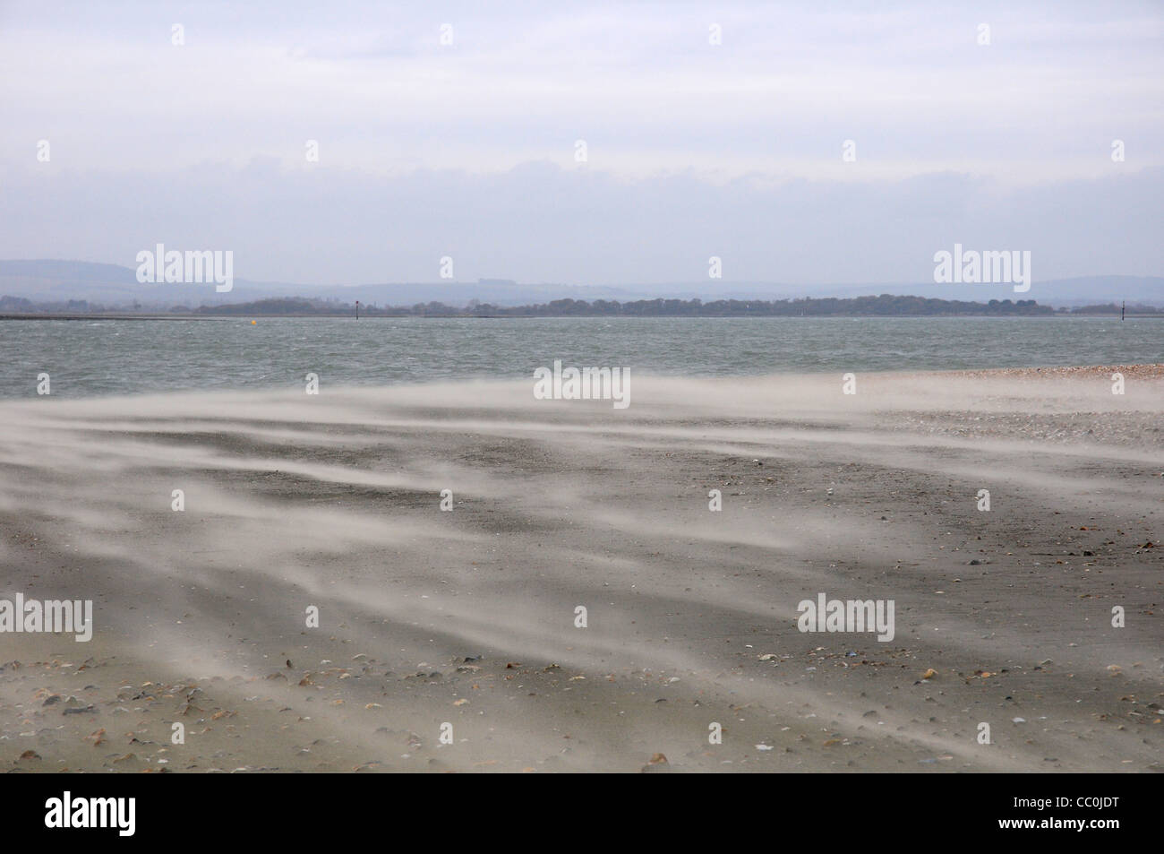 Gale force otto ad est di testa. Sabbia soffiata ad altezza di ginocchio. Foto Stock
