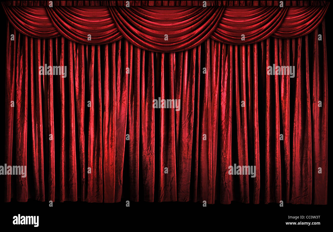 Rosso brillante tende sul palco con luci e ombre Foto Stock