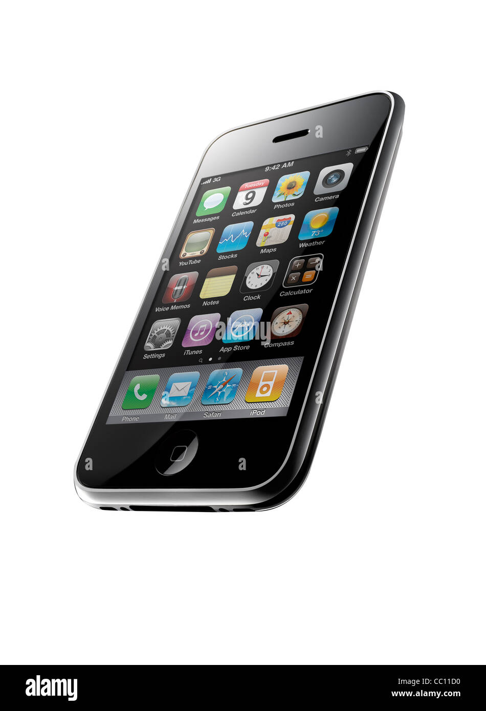 Un iPhone 3GS shot presso un interessante angolo, su sfondo bianco Foto Stock
