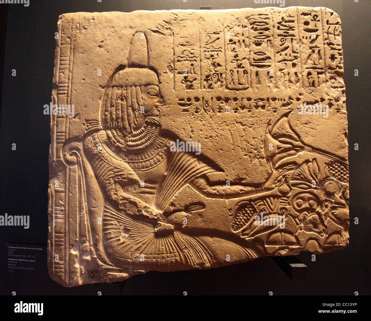 Frammento di calcare egiziano sollievo da una tomba a Memphis Foto Stock