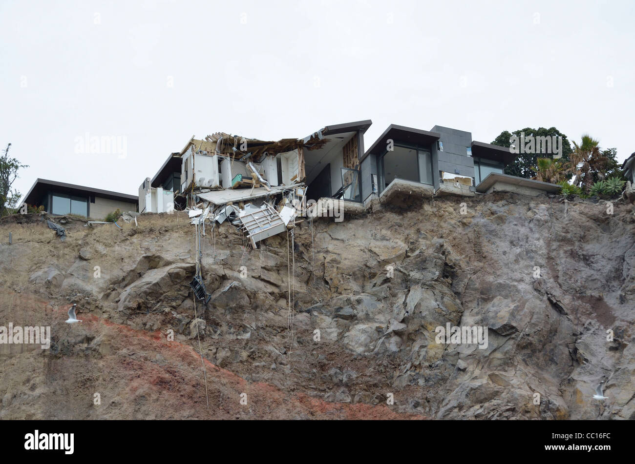 Massa Quake casa danneggiata in attesa di demolizione Christchurch Nuova Zelanda Foto Stock