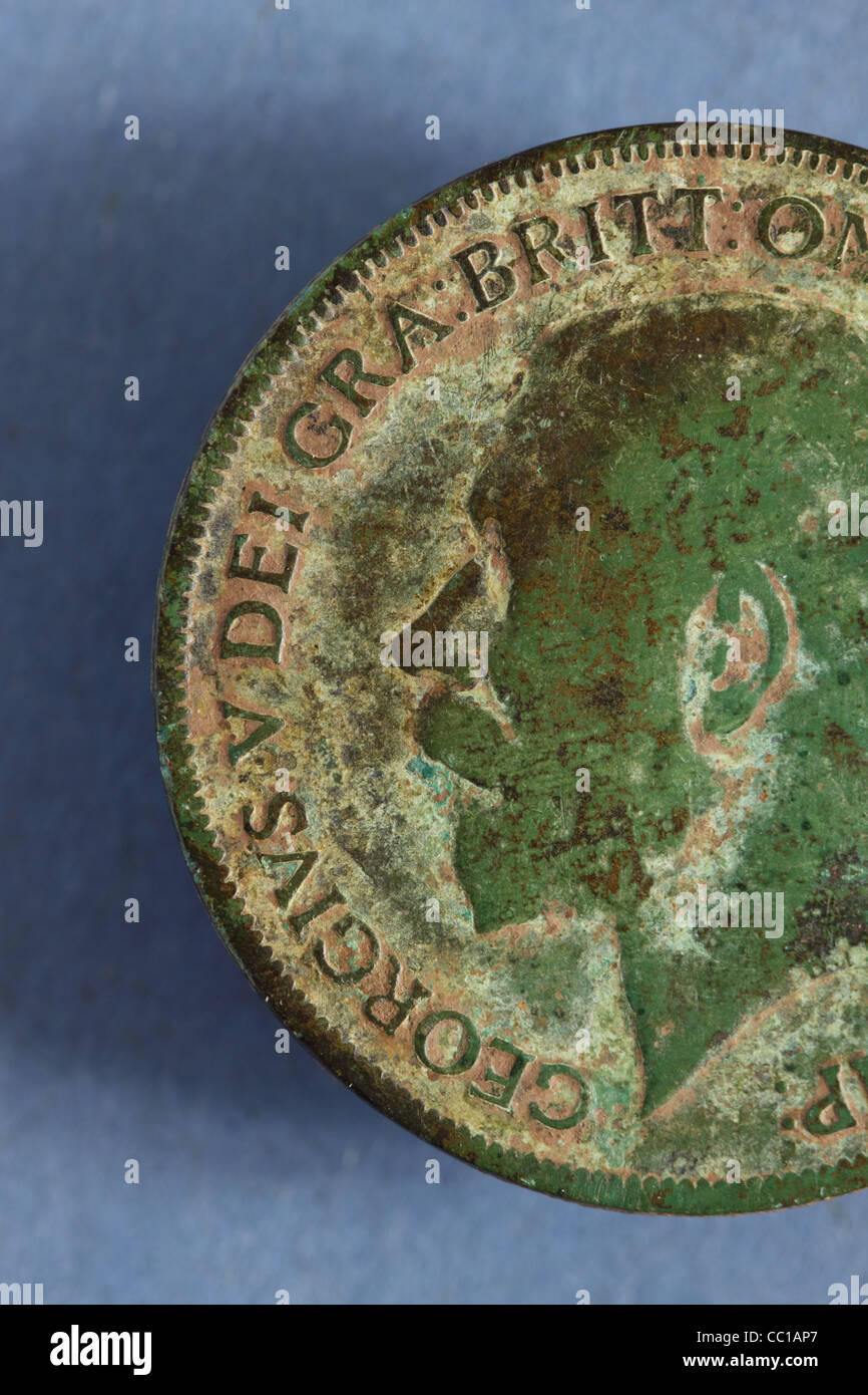 Re Giorgio V penny vecchia moneta da 1910 Foto Stock