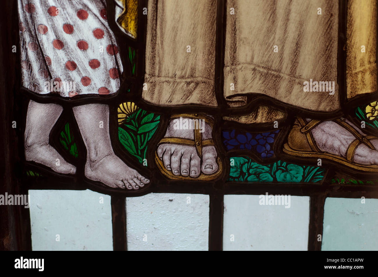 Sei-toed Cristo in vetro colorato, Chiesa di Tutti i Santi, Bedworth, Warwickshire, Inghilterra, Regno Unito Foto Stock