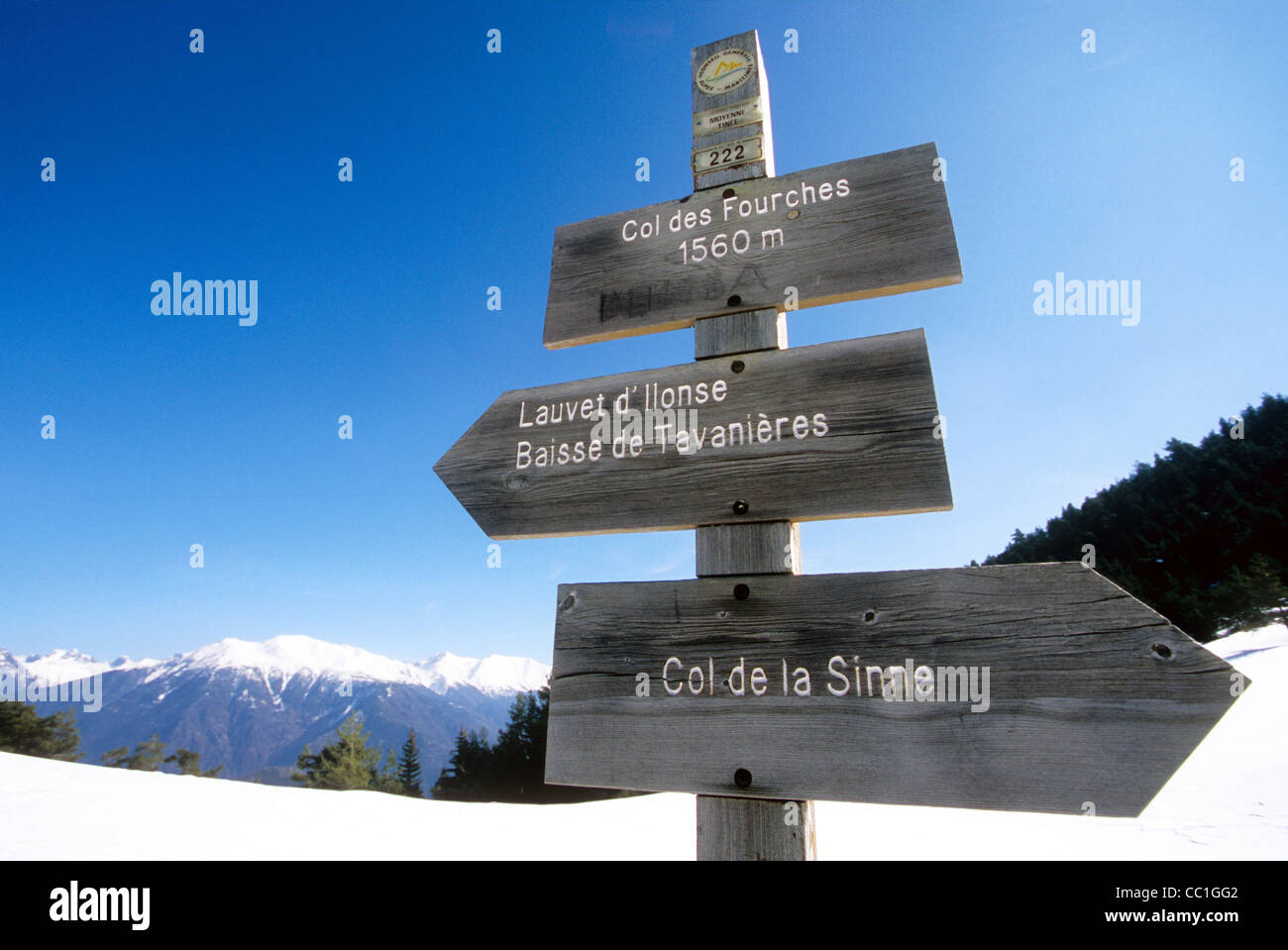 Segno di montagna in alto colle delle Alpi Marittime Foto Stock