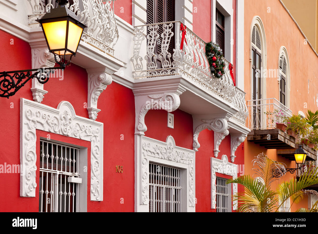 Gli edifici colorati nella città vecchia di San Juan di Porto Rico Foto Stock
