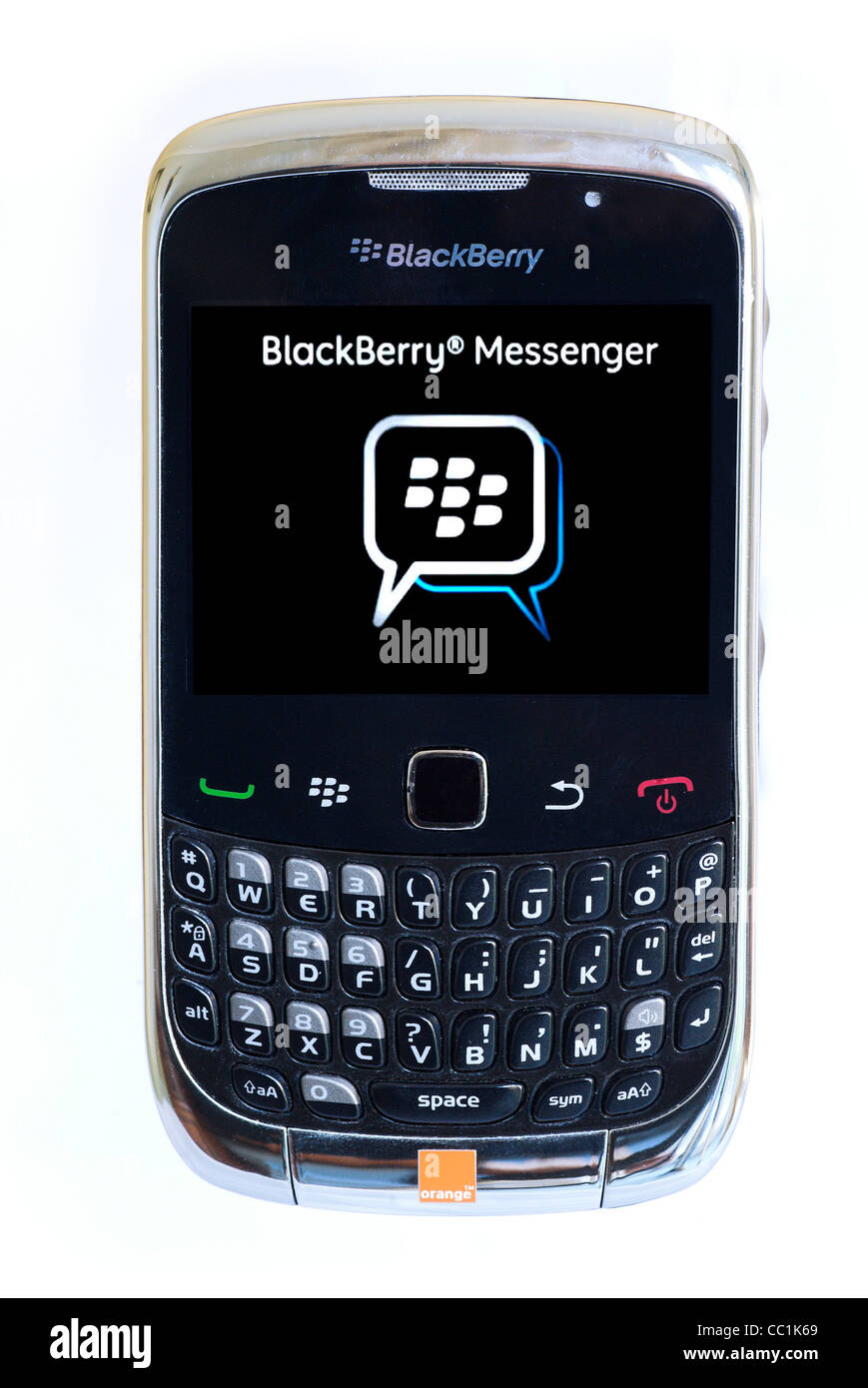 Smartphone Blackberry Curve che mostra Blackberry Messenger schermo Foto Stock