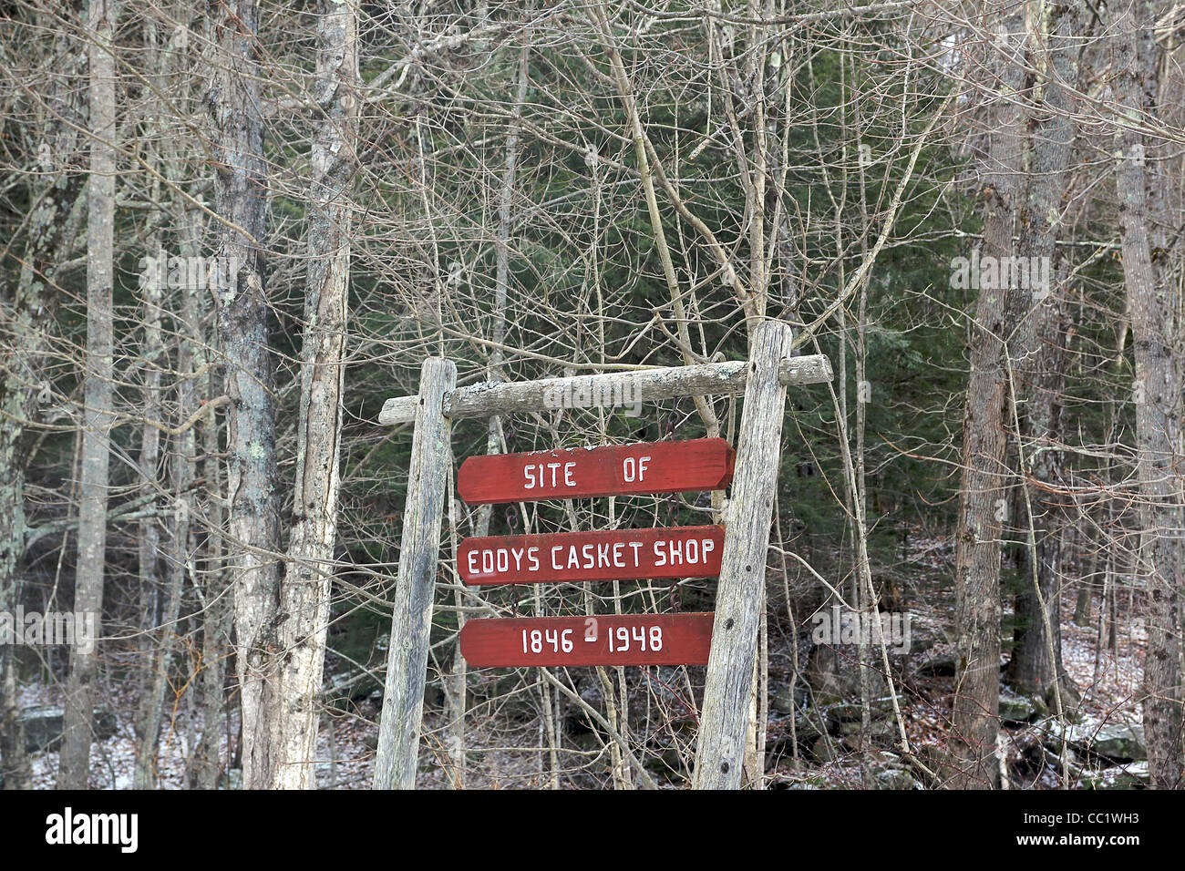 Marcatore di storico per Eddys scrigno Shop, Rowe, Massachusetts, Stati Uniti Foto Stock