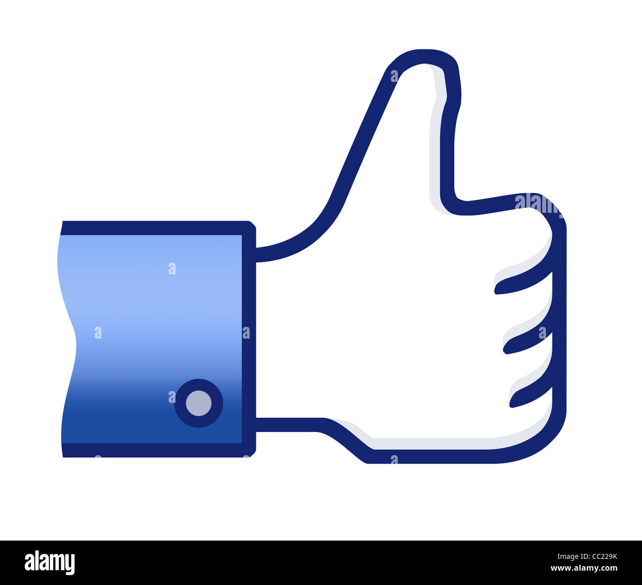 Illustrazione della facebook pollice in alto segno di mano. Isolato su bianco. Foto Stock