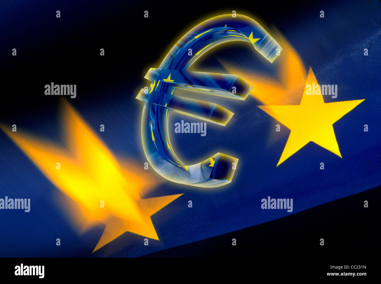 Euro segno tra due stelle euro, illustrazione Foto Stock