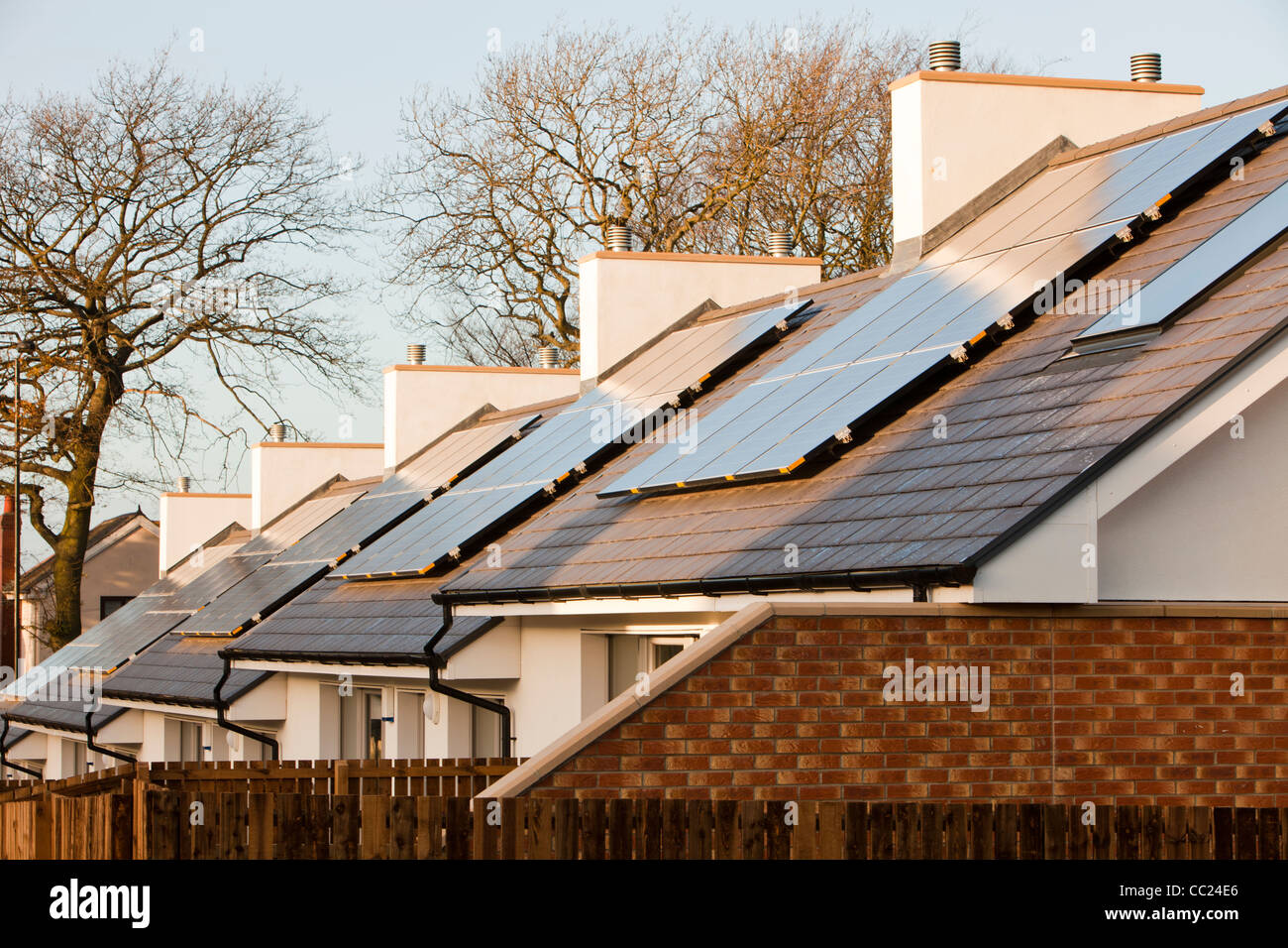 Passivhaus case in Sunderland che sono estremamente termicamente efficiente e carbonio neutro. Foto Stock