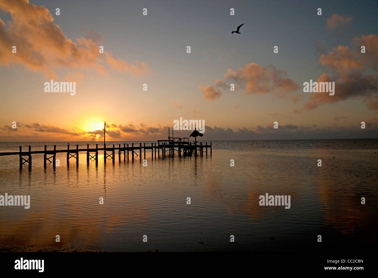 Tramonto al molo di maratona, Florida Keys, Florida, Stati Uniti d'America Foto Stock