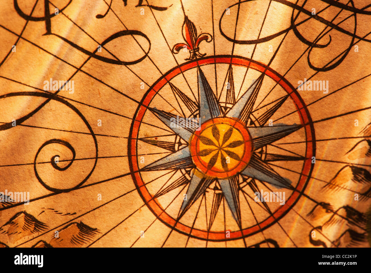 Dettaglio della mappa di antiquariato, studio shot Foto Stock