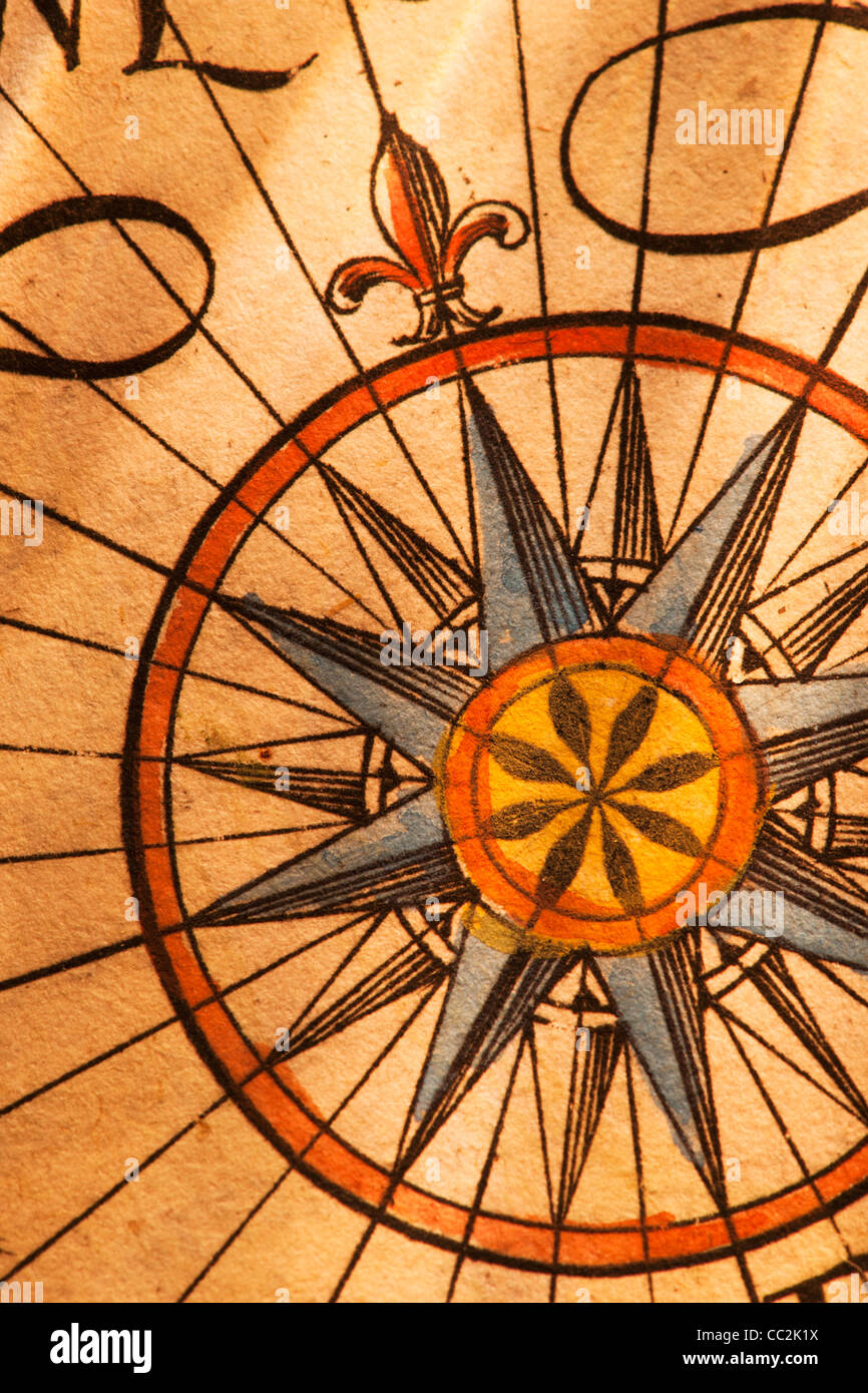 Dettaglio della mappa di antiquariato, studio shot Foto Stock