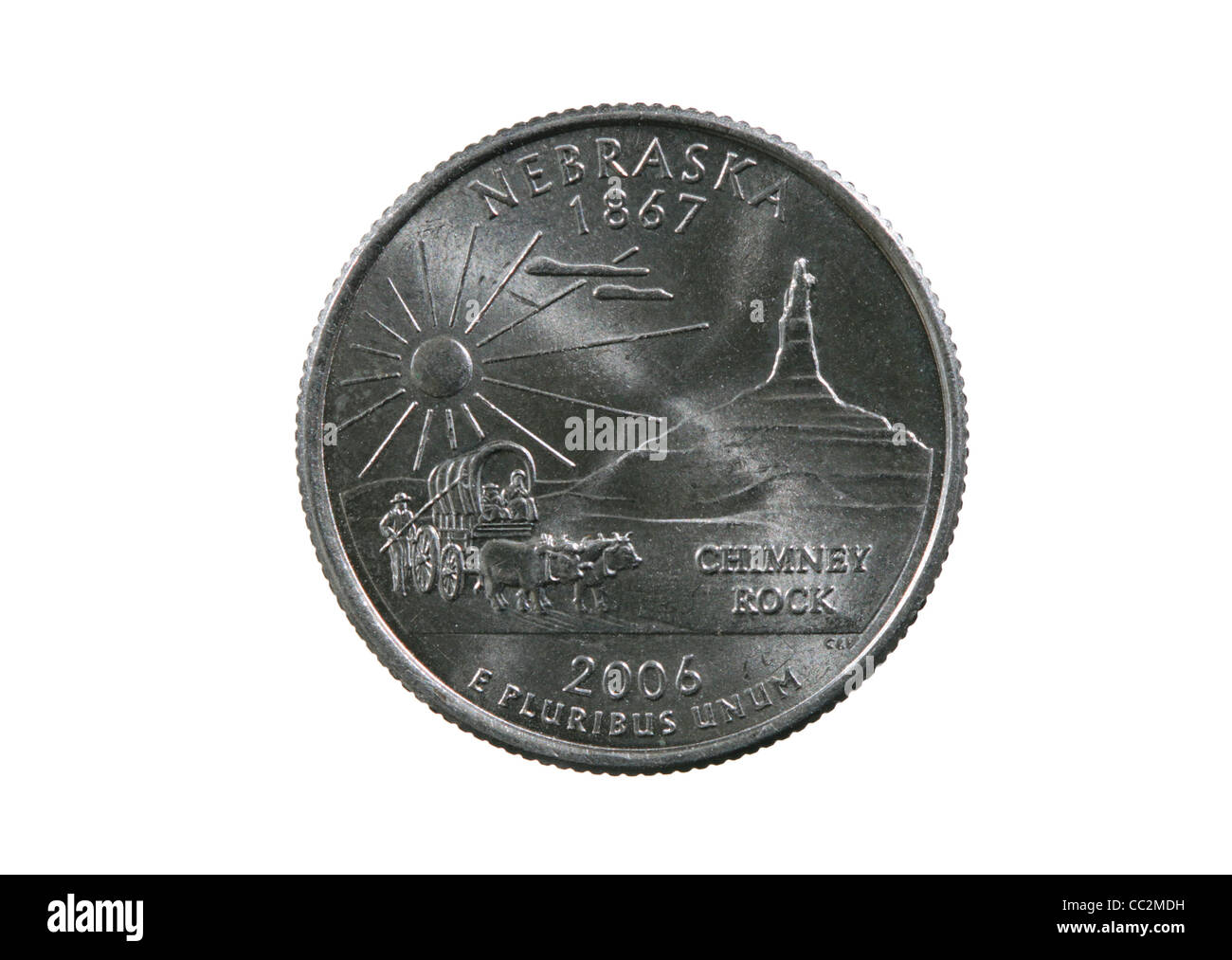 Stato del Nebraska trimestre coin isolati su sfondo bianco Foto Stock