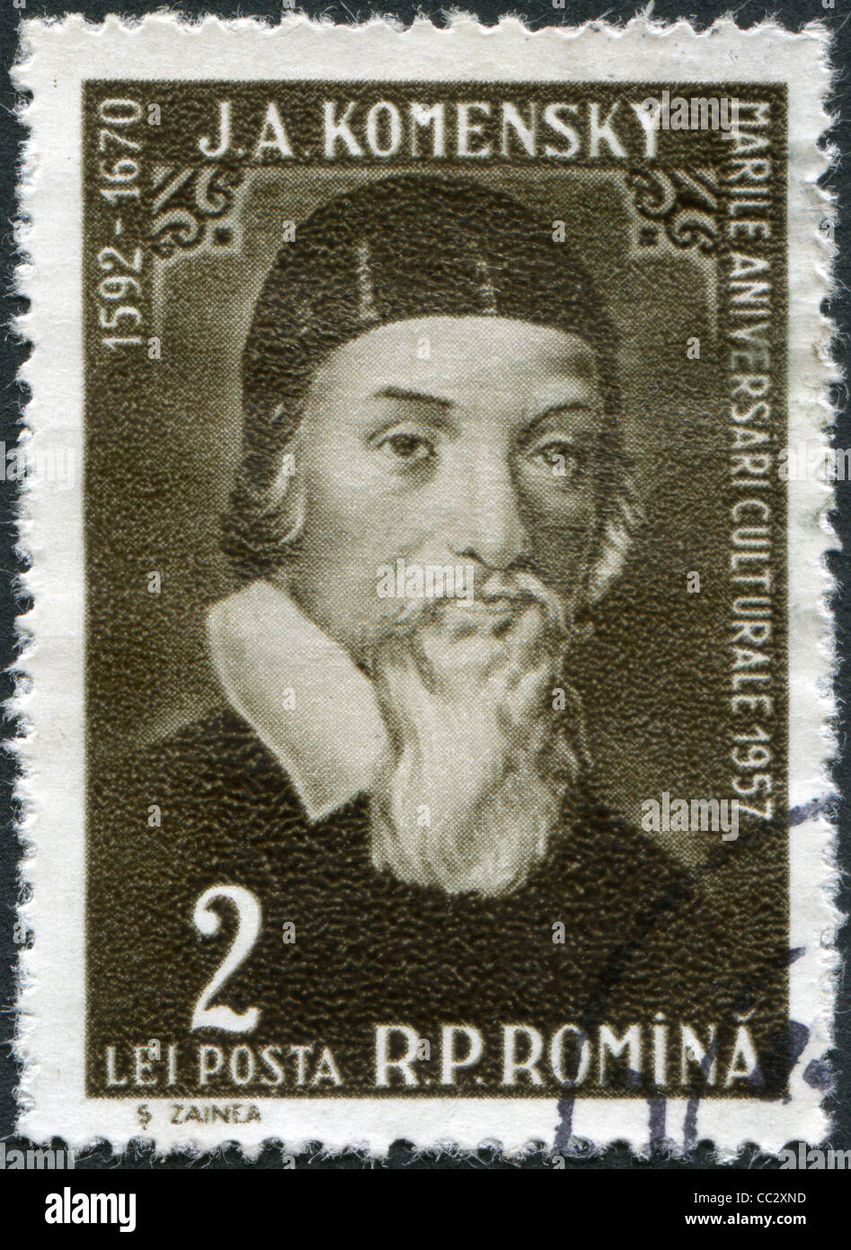 ROMANIA - circa 1958: un timbro stampato in Romania, mostra John Amos Comenius, circa 1958 Foto Stock
