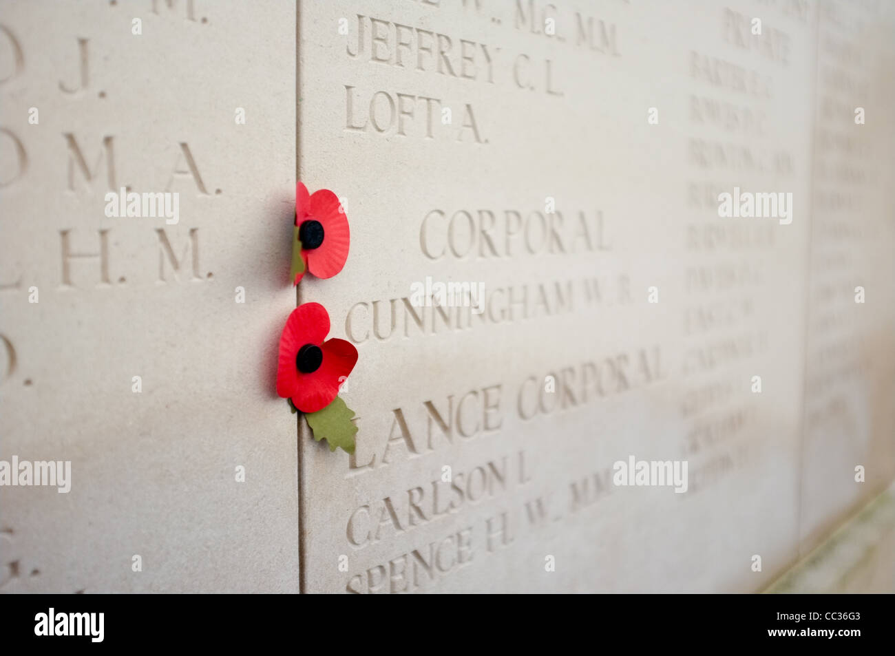 Menin Gate Memorial papaveri Fiandre Ypres Foto Stock