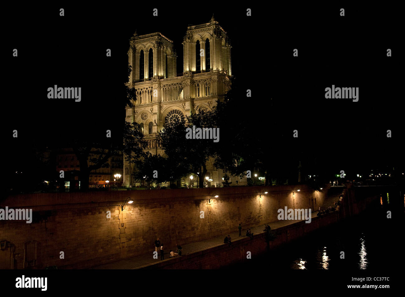 Notre-dame di notte, Parigi, Francia Foto Stock