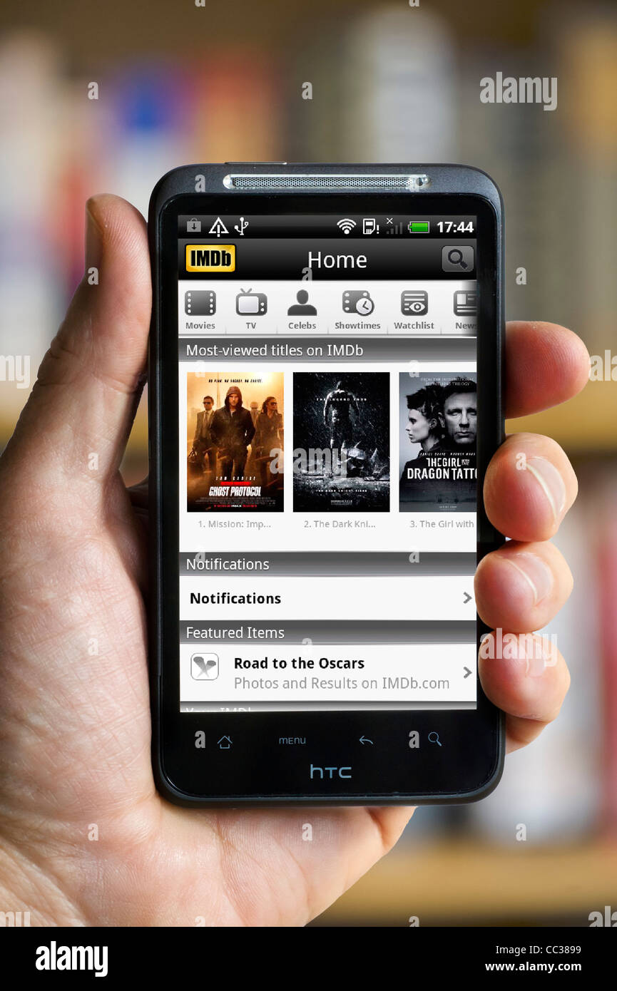 Film e tv site, IMDb, su uno smartphone HTC Foto Stock