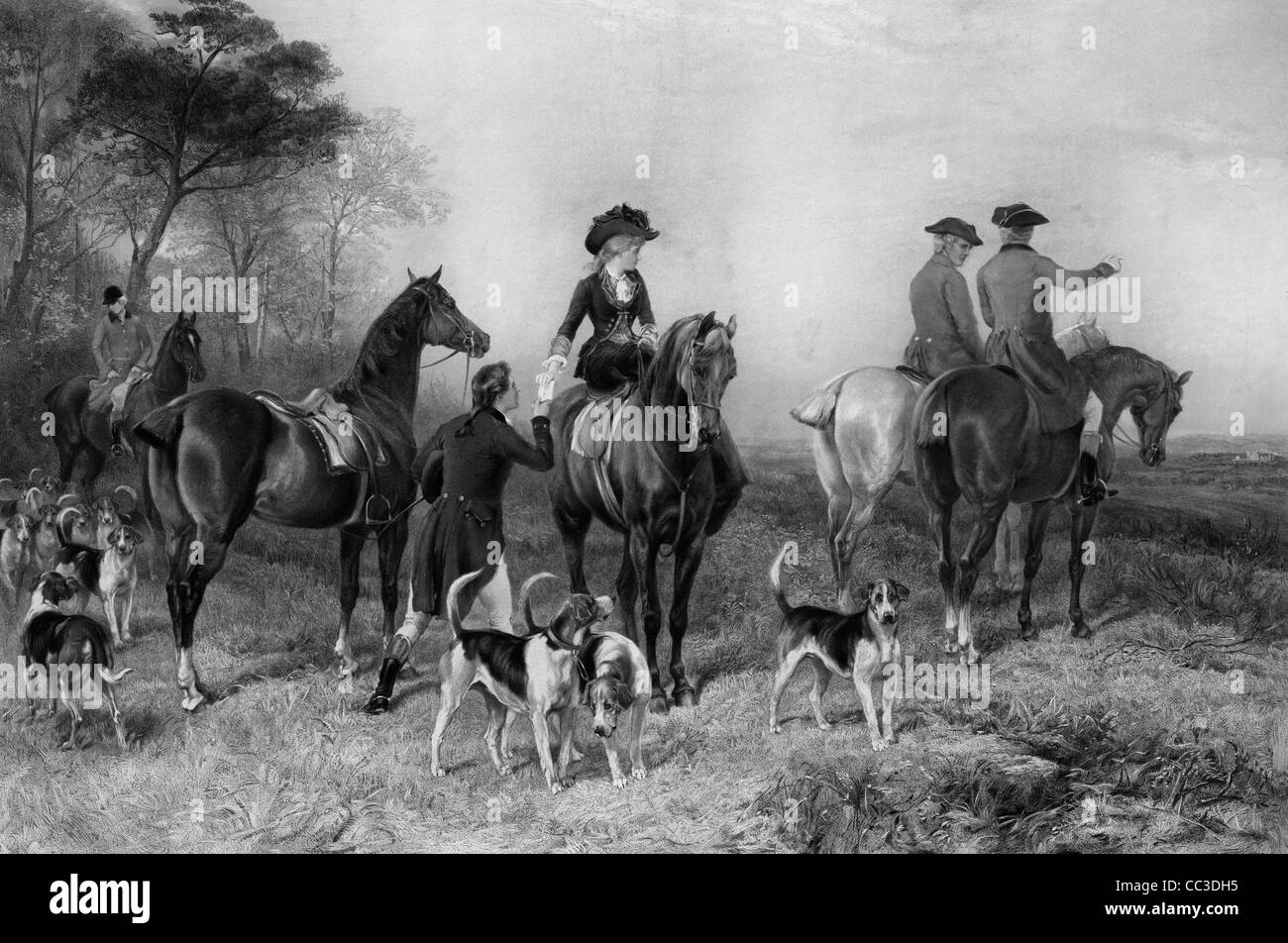 La donna a cavallo essendo corteggiata, 1800 Foto Stock